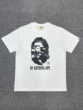 Bape Grey Camouflage Ape Head White Short-Sleeved Shirt